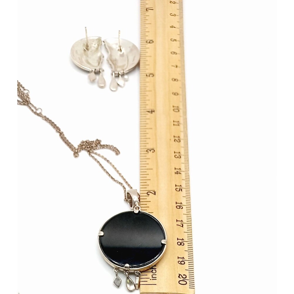 Celestial Sterling Pendant Necklace Earrings  Black Onyx Marcasite Man-in-Moon - Picture 11 of 12